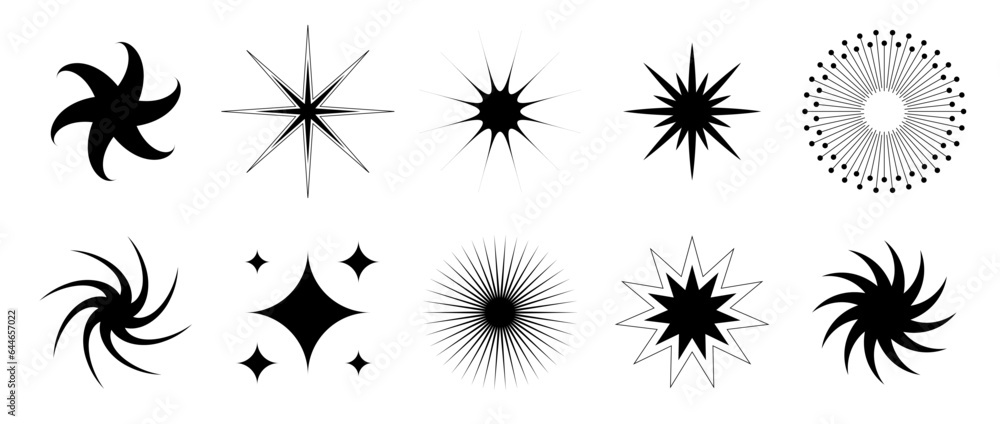 Black blinks and twinkles collection. Different retro bling stars set. Abstract starburst shine effect pack. Design elements for poster, banner, tag, card, icon, label, collage, sticker. Vector bundle Black blinks and twinkles collection. Different retro bling stars set. Abstract starburst shine effect pack. Design elements for poster, banner, tag, card, icon, label, collage, sticker. Vector bundle