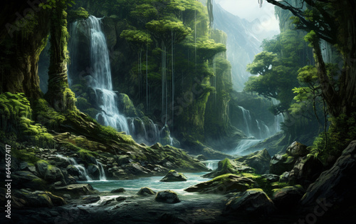 Waterfall in deep forest on mountain