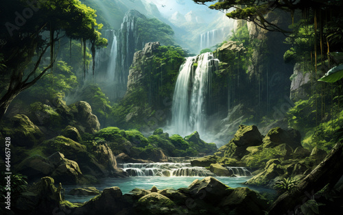 Waterfall in deep forest on mountain