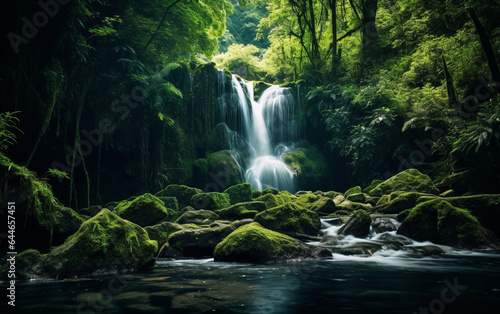 Waterfall in deep forest on mountain