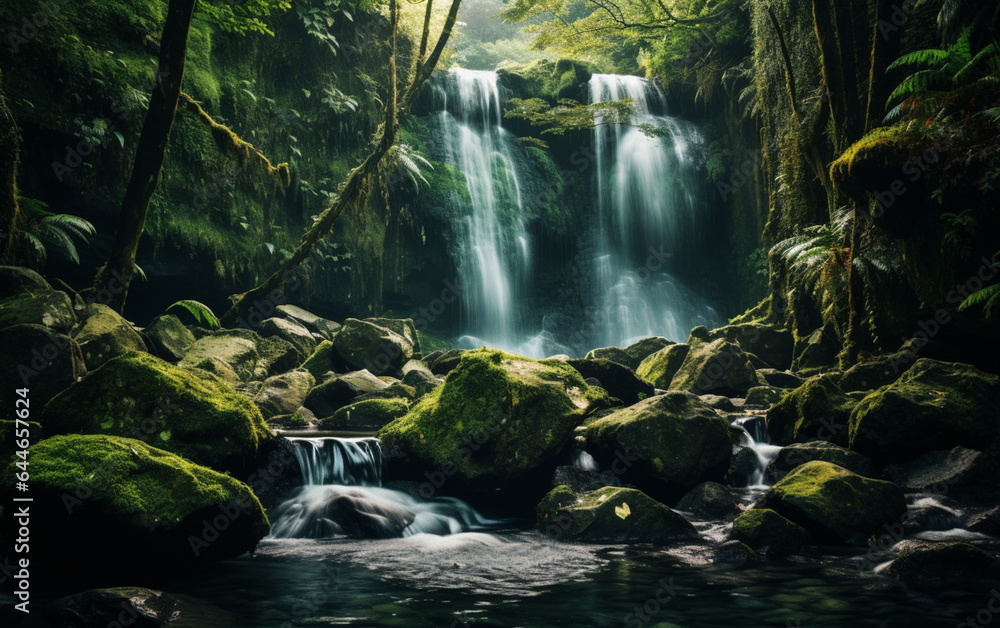 Waterfall in deep forest on mountain Waterfall in deep forest on mountain
