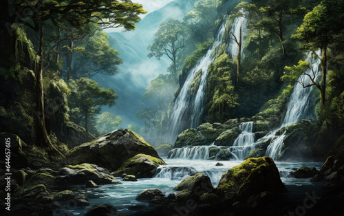 Waterfall in deep forest on mountain