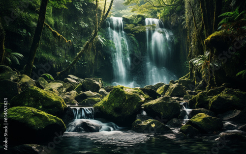 Waterfall in deep forest on mountain