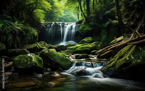Waterfall in deep forest on mountain