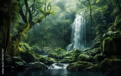 Waterfall in deep forest on mountain