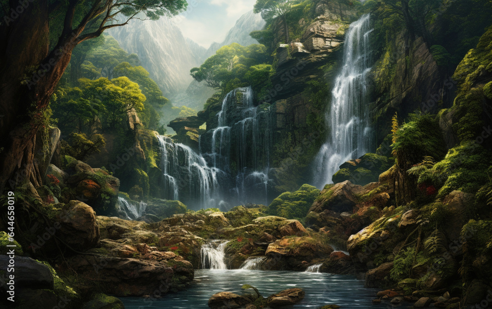 Waterfall in deep forest on mountain Waterfall in deep forest on mountain