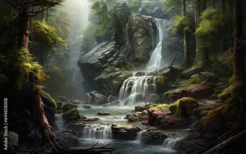 Waterfall in deep forest on mountain