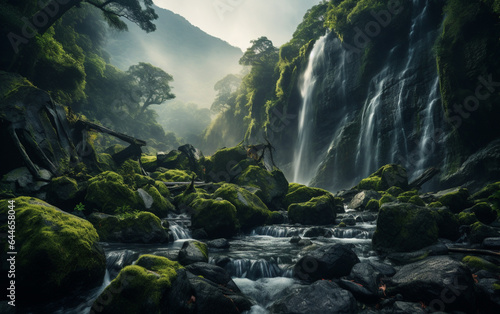 Waterfall in deep forest on mountain