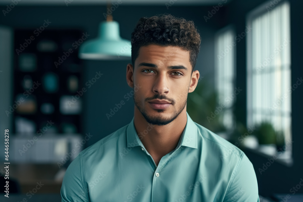 Obraz premium handsome young African American businessman standing in office.