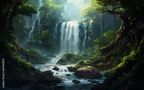 Waterfall in deep forest on mountain