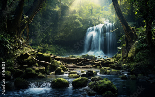 Waterfall in deep forest on mountain