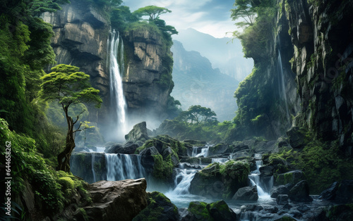 Waterfall in deep forest on mountain