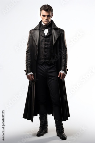 3D of a historical male vampire with black coat