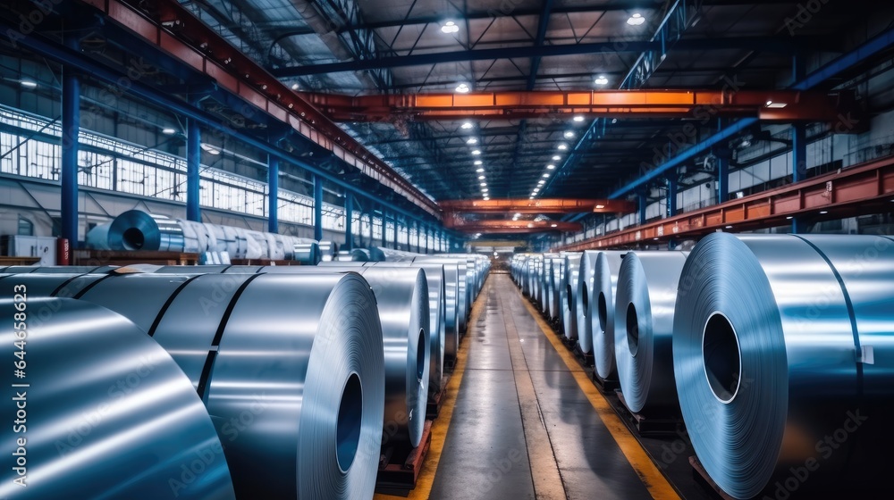 Rolls of galvanized steel sheet inside the industry factory. Rolls of galvanized steel sheet inside the industry factory.