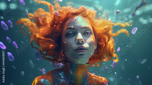 Mermaid underwater. Fantasy beauty style portrait of beautiful woman © lermont51