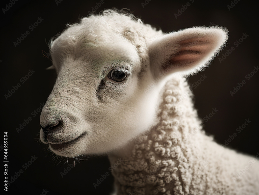 Sheep portrait close-up. Farm animal. White lamb in a studio. Sheep wool breeds. Sheep portrait close-up. Farm animal. White lamb in a studio. Sheep wool breeds.