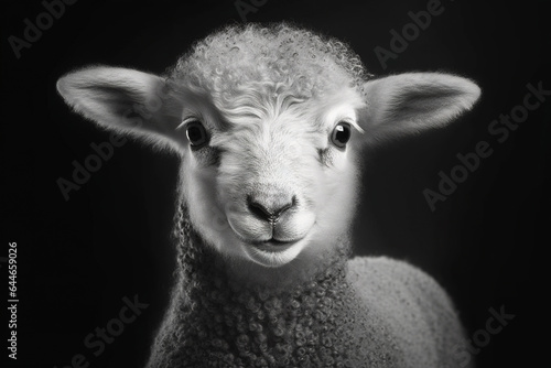 Studio portarit of a domestic sheep lamb close-up on a head. photo
