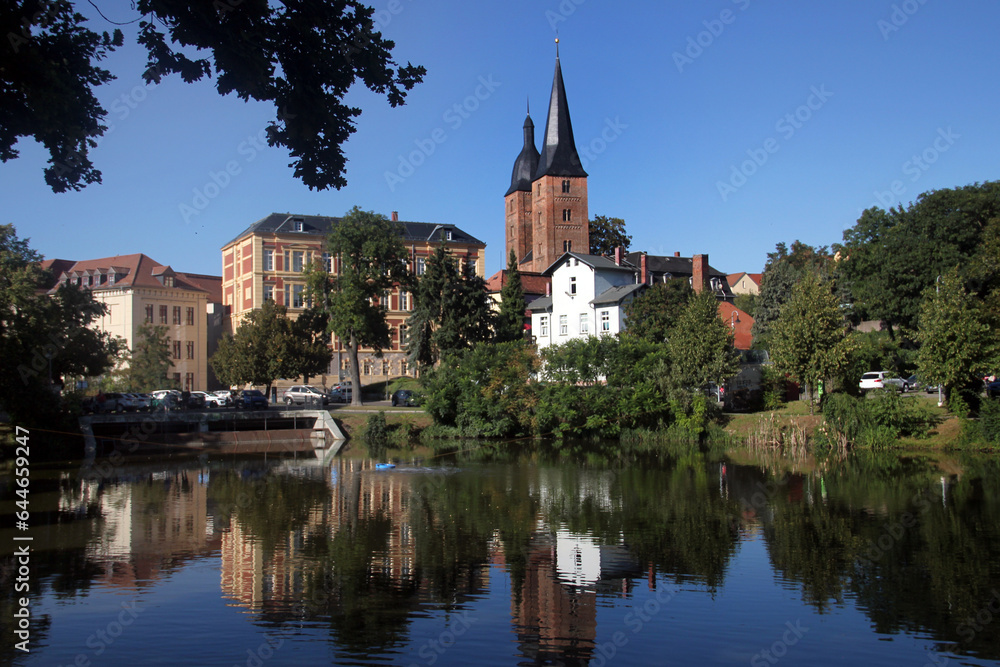 View of old town of Altenburg, Germany, with two Rote Spitze (Red Spire) buildings
