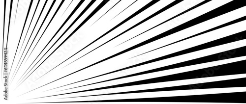 Diagonal speed lines background. Comic book explosion lines wallpaper. Abstract black and white flash frame design. Manga or anime cartoon light ray or beam burst. Pop art blast or bang effect. Vector