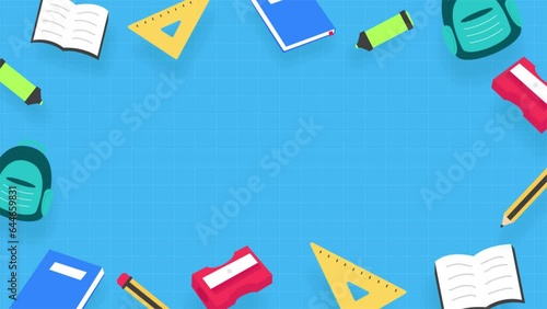 Animated background with educational ornaments. Back to school background with copy space area.