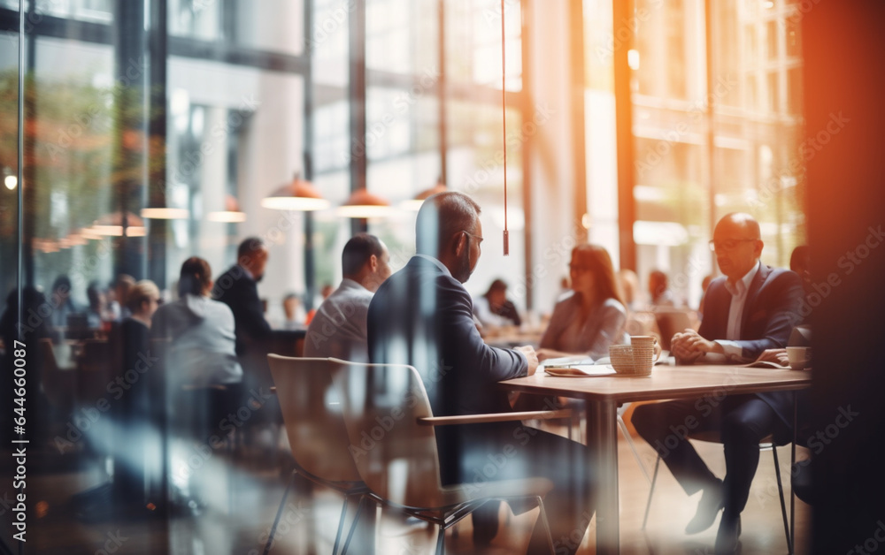 Fototapeta premium Blurred soft of people meeting at table business people talking in modern office