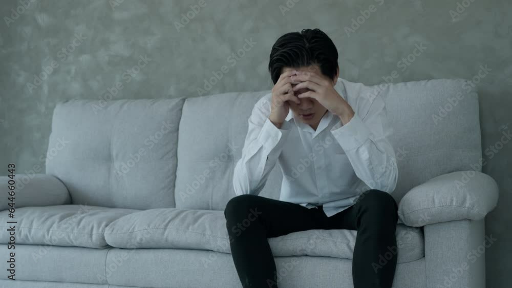 Depression and mental illness. Asian man disappoint, sad after receive bad news. Stressed boy confused with unhappy problem, arguing with girlfriend, cry and worry about unexpected work, down economy Depression and mental illness. Asian man disappoint, sad after receive bad news. Stressed boy confused with unhappy problem, arguing with girlfriend, cry and worry about unexpected work, down economy