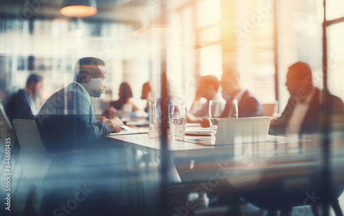 Blurred soft of people meeting at table business people talking in modern office