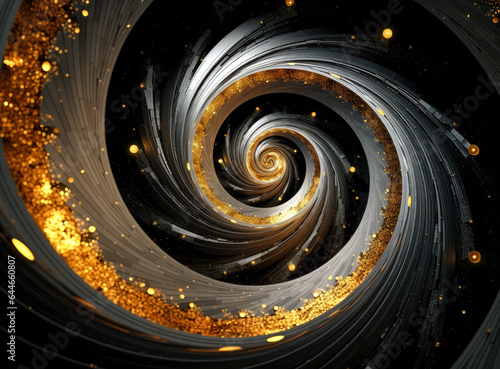 Abstract spirals of gold, green and yellow background, glitch art, yellow and green, abstract motion wallpaper. Euphoric and dreamy psychedelic auras.