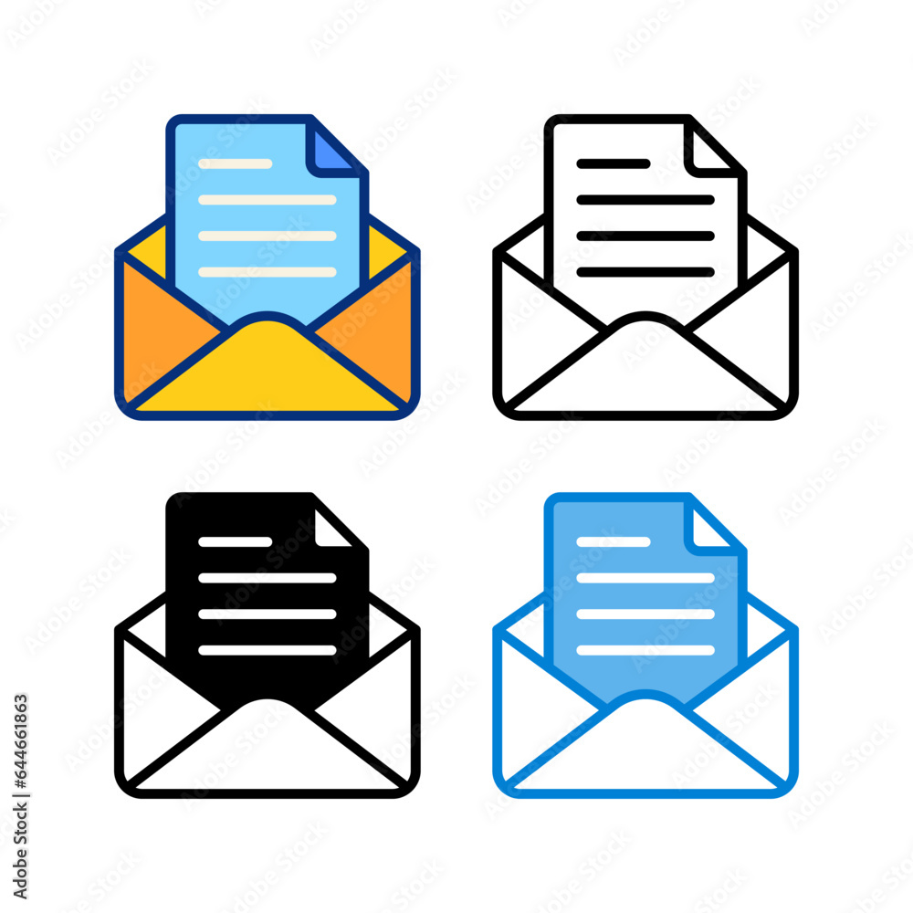 email icon in 4 style flat, line, glyph and duotone email icon in 4 style flat, line, glyph and duotone