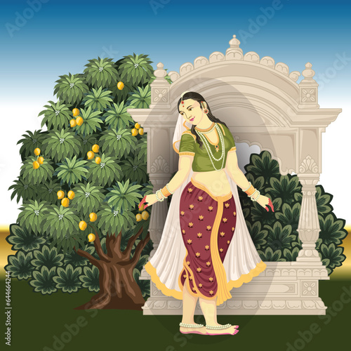 Scene of Indian Queen in Indian Miniature Garden Wedding Design Concept photo