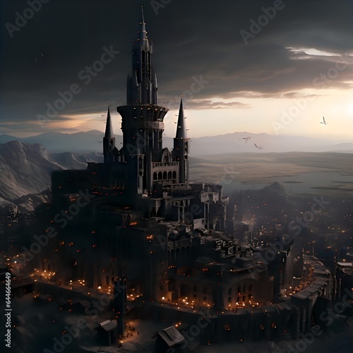 Gothic Castle and Dragons at Dawn Generative AI Technology