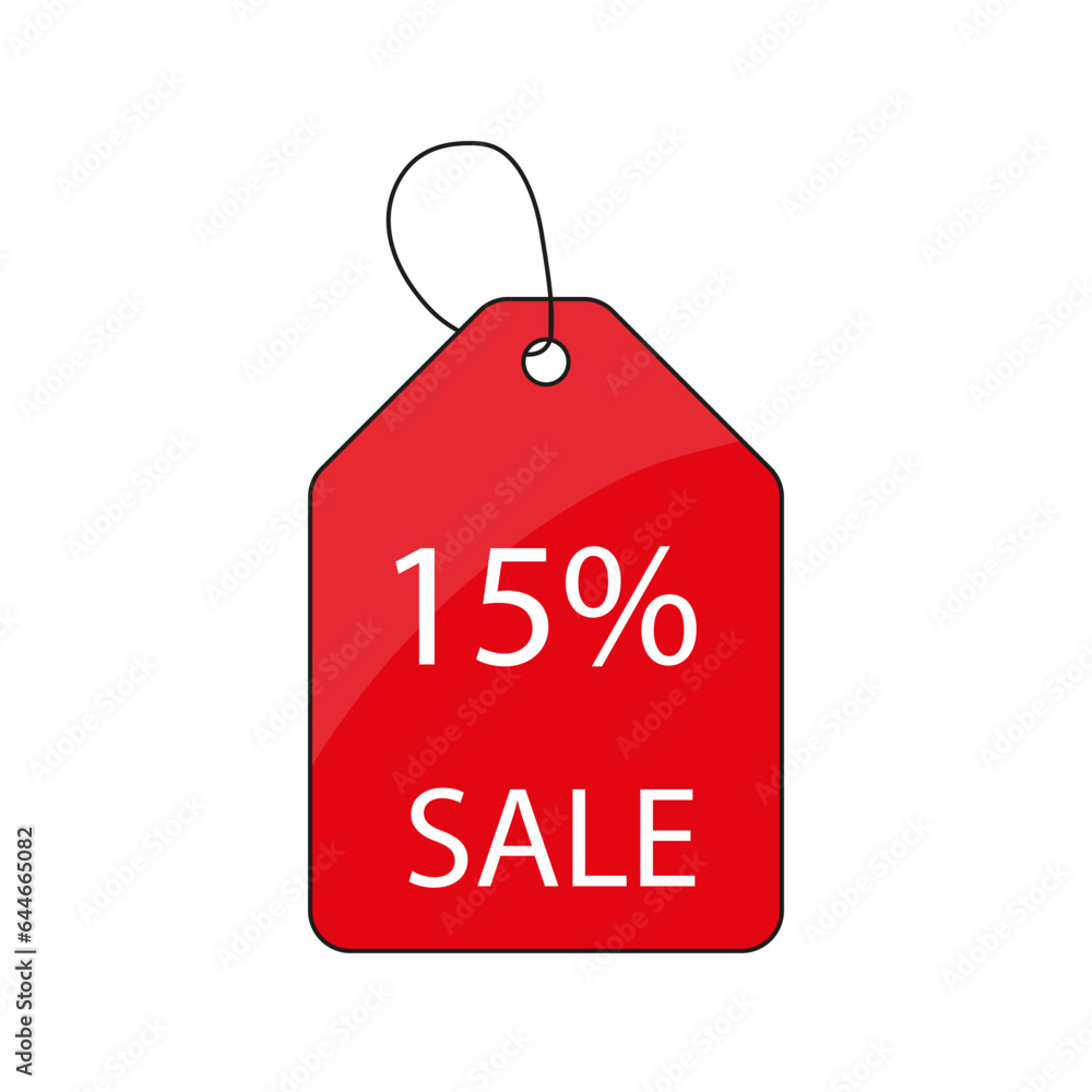 Price tag. Discount promotion. Sale 15 percent label. Vector illustration. EPS 10.