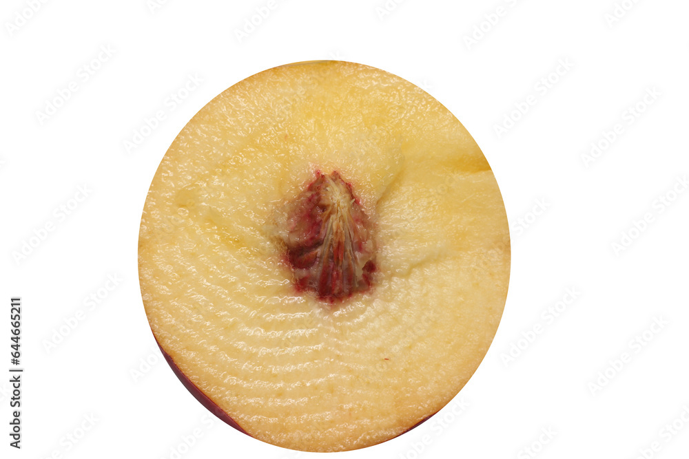 half nectarine with pit. nectarine with selective focus. the inside of the nectarine.
