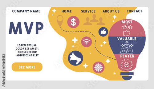MVP - Most Valuable Player acronym. business concept background.  vector illustration concept with keywords and icons. lettering illustration with icons for web banner, flyer, landing