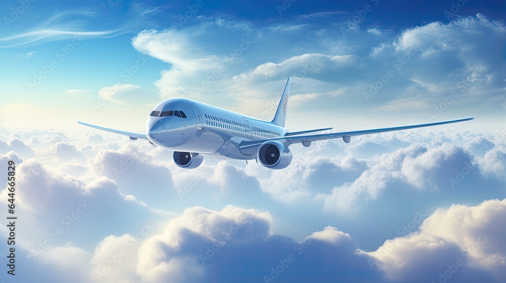 Fototapeta premium The plane flies above the clouds.