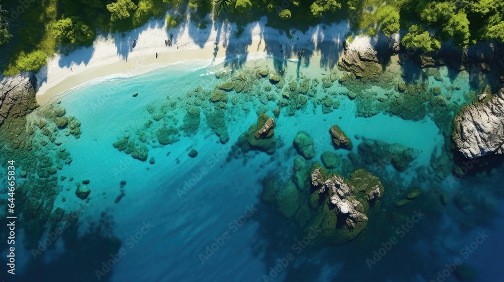 Aerial view of a coastal paradise with turquoise waters. Aerial view of a coastal paradise with turquoise waters.