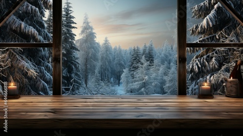 雪景色か見える室内からの景色