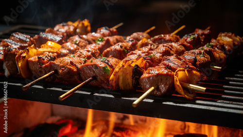 The deliciousness of a churrasco barbecue with skewers of grilled meats