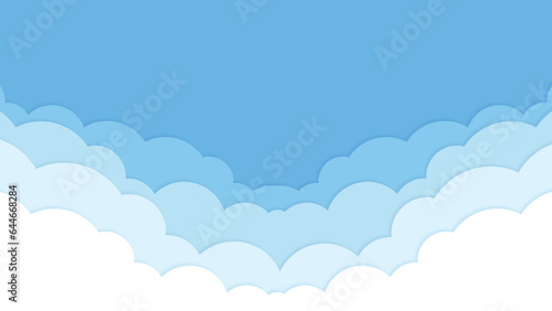 blue sky paper cut background. White cloud on blue sky in paper cut style. Clouds on transparent background. Vector paper clouds.White Cloud on blue sky paper cut design. Vector paper art illustration