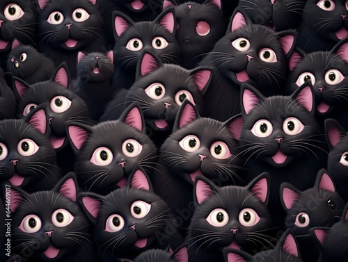 Generative AI : Enchanting Cats: Pink-Eyed Felines in Dark & Light Gray Wallpaper
