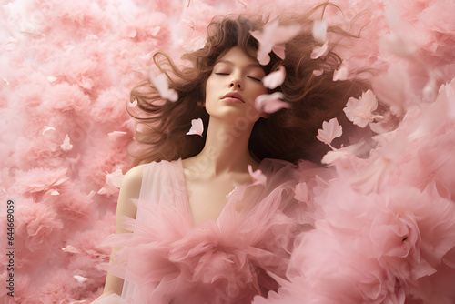 Beautiful, gentle woman on a pink background