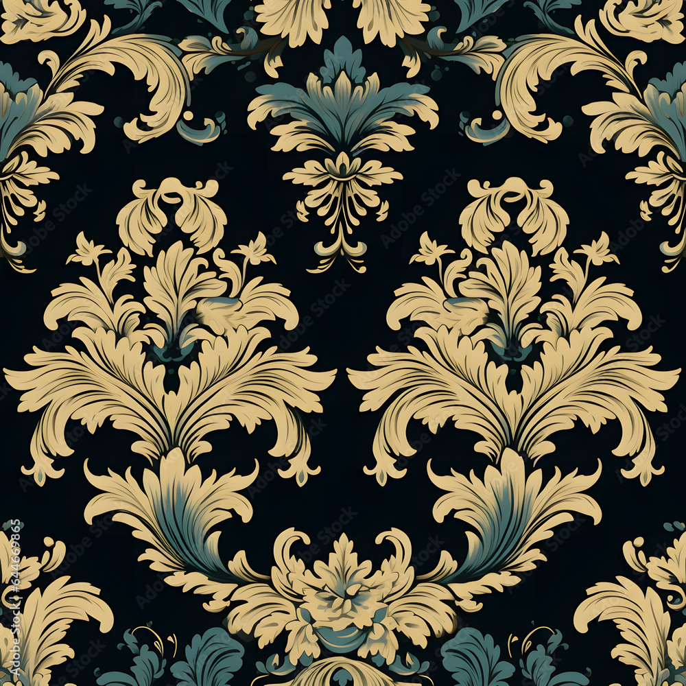 Seamless Damask Floral Square Tiled Pattern - Generative AI Seamless Damask Floral Square Tiled Pattern - Generative AI
