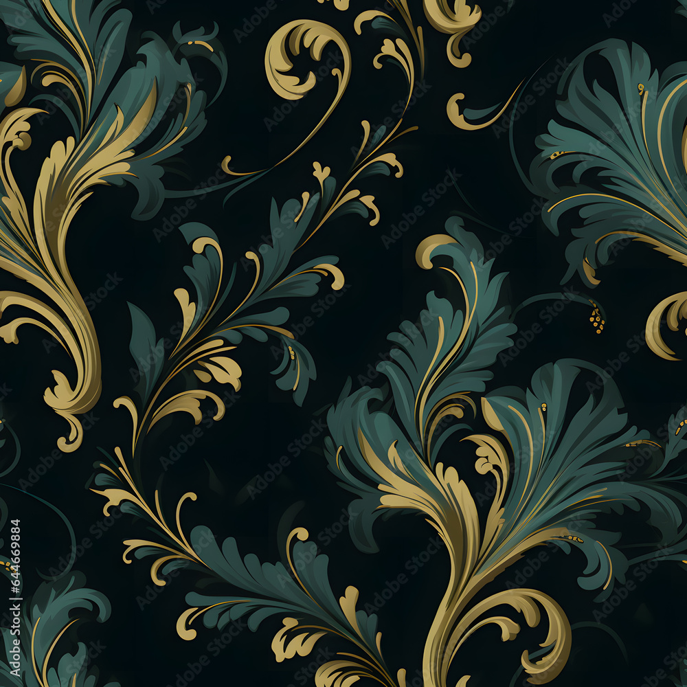 Seamless Damask Floral Square Tiled Pattern - Generative AI Seamless Damask Floral Square Tiled Pattern - Generative AI