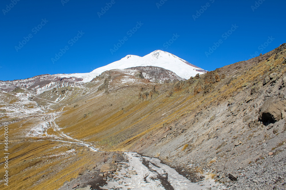 Double peak of Mount Elbrus, the highest mountain in Europe