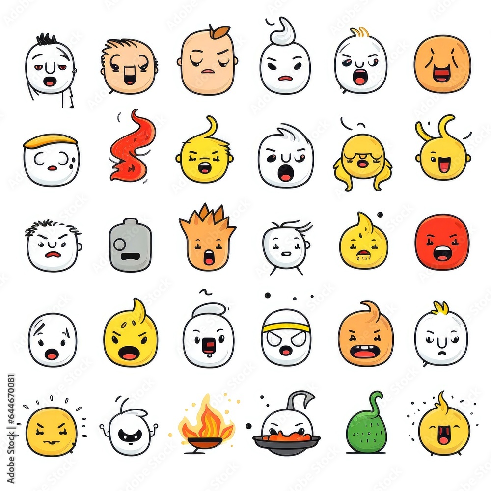 Set of cartoon faces expressions, face emojis, stickers, emoticons, cartoon funny mascot characters face set Set of cartoon faces expressions, face emojis, stickers, emoticons, cartoon funny mascot characters face set