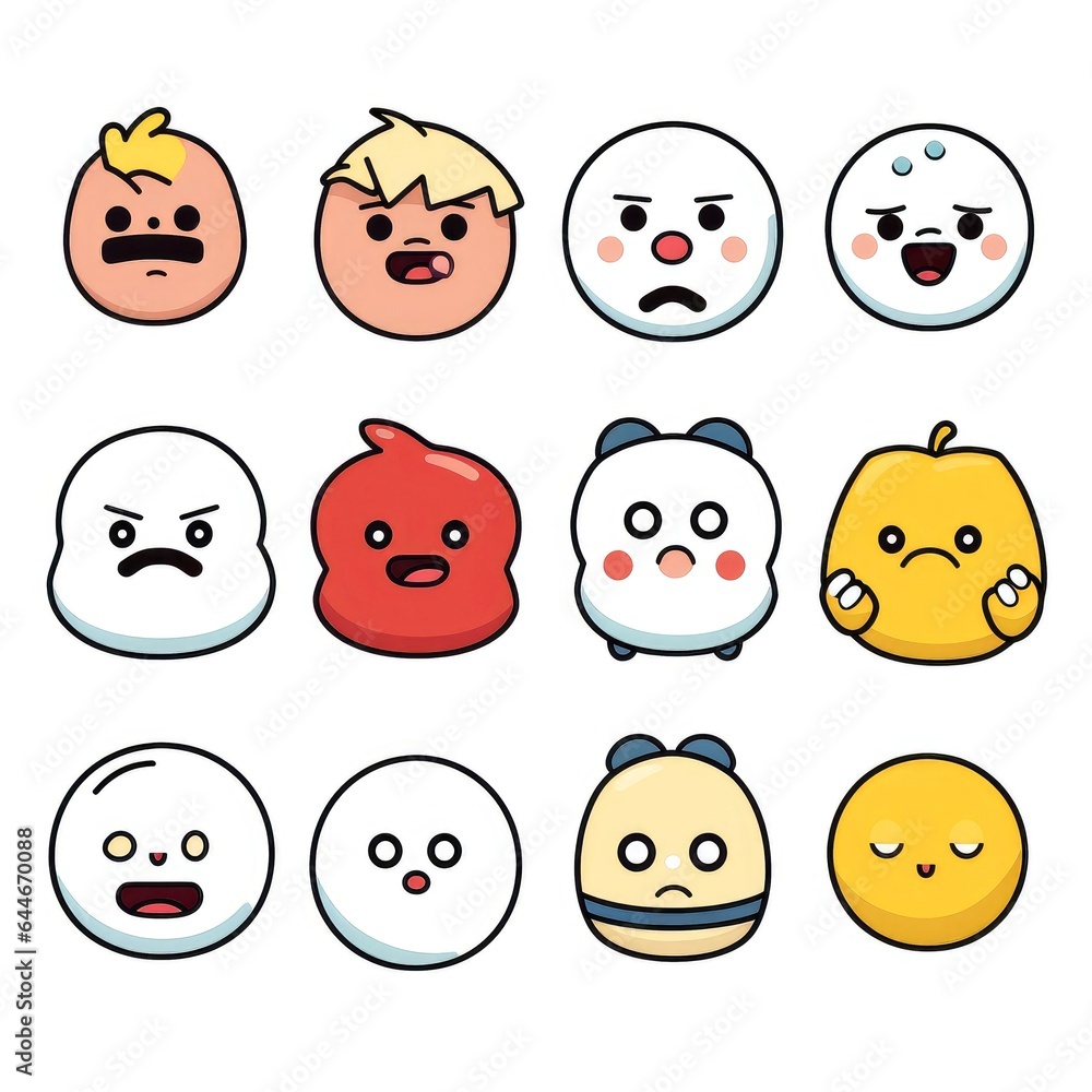 Set of cartoon faces expressions, face emojis, stickers, emoticons, cartoon funny mascot characters face set Set of cartoon faces expressions, face emojis, stickers, emoticons, cartoon funny mascot characters face set