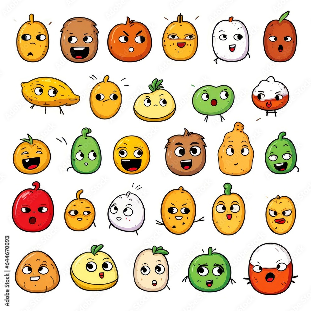 Fototapeta premium Set of cartoon faces expressions, face emojis, stickers, emoticons, cartoon funny mascot characters face set