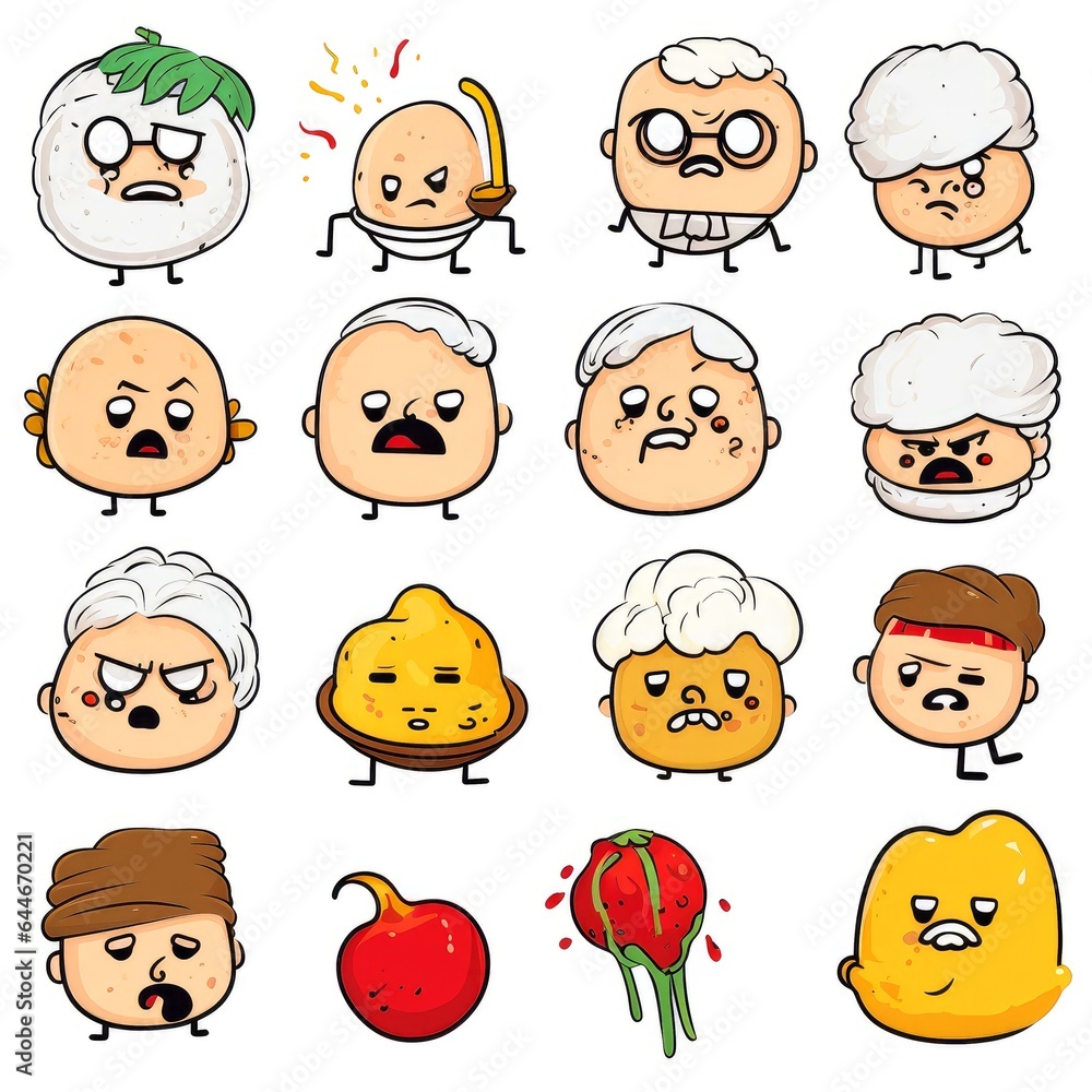 Set of cartoon faces expressions, face emojis, stickers, emoticons, cartoon funny mascot characters face set Set of cartoon faces expressions, face emojis, stickers, emoticons, cartoon funny mascot characters face set