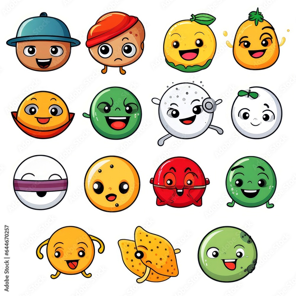 Set of cartoon faces expressions, face emojis, stickers, emoticons, cartoon funny mascot characters face set Set of cartoon faces expressions, face emojis, stickers, emoticons, cartoon funny mascot characters face set