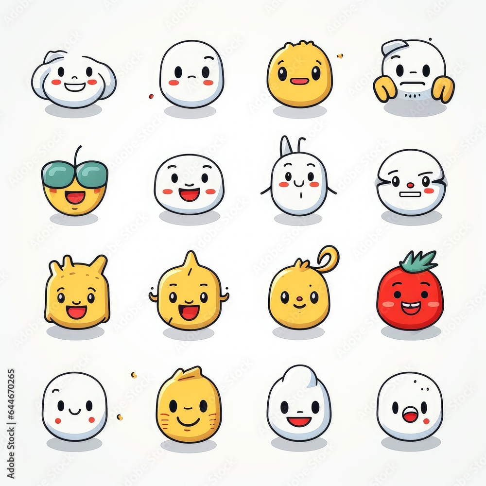Set of cartoon faces expressions, face emojis, stickers, emoticons, cartoon funny mascot characters face set Set of cartoon faces expressions, face emojis, stickers, emoticons, cartoon funny mascot characters face set